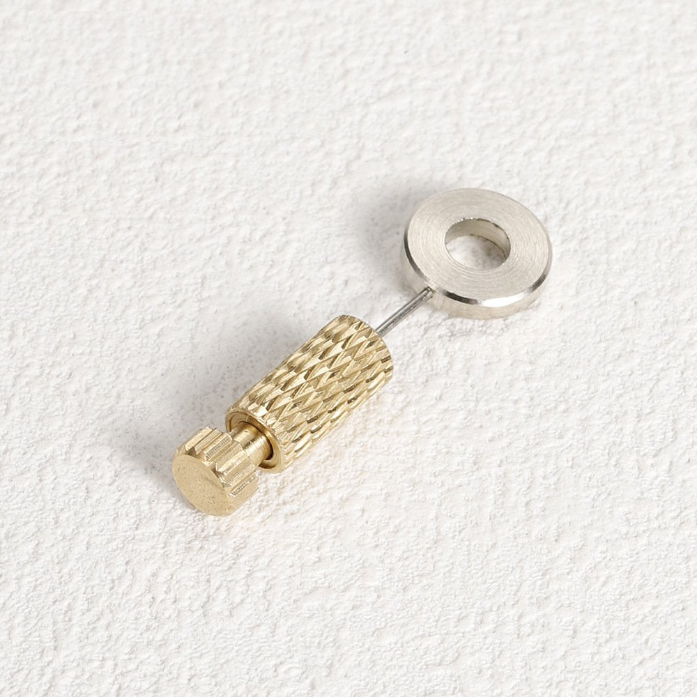 Brass leather positioning needle with silver ring, textured brass grip, angled clamp tip
