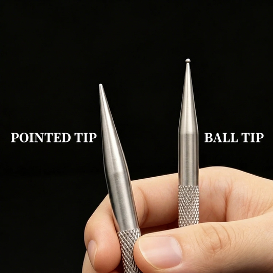 Leather carving marking pen, stainless steel, ball tip and pointed tip shown