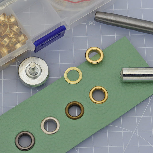 Metal eyelet rings and installer parts, assorted gold and silver