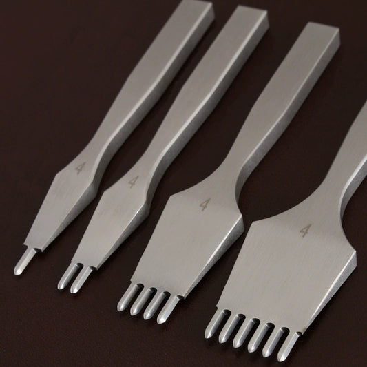 Leather hole punch set, steel chisel tools with white finish and pointed ends