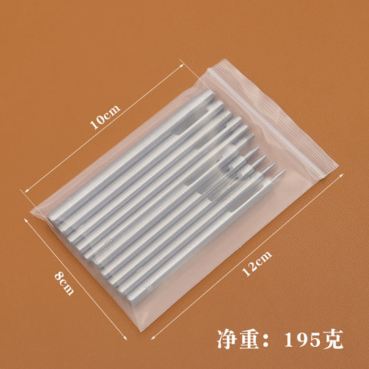 Round hole punch set in clear plastic pouch with multiple metal punches