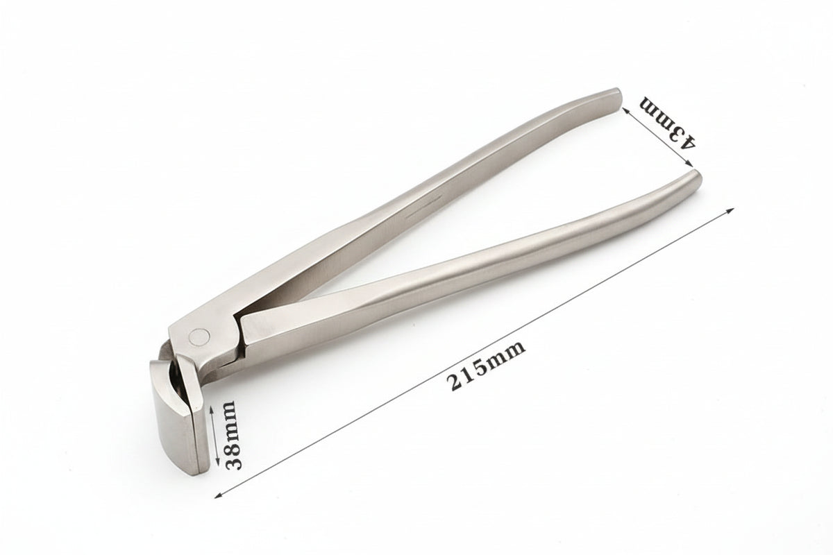 Chrome steel leather pliers, straight jaws, 215mm length and curved handle