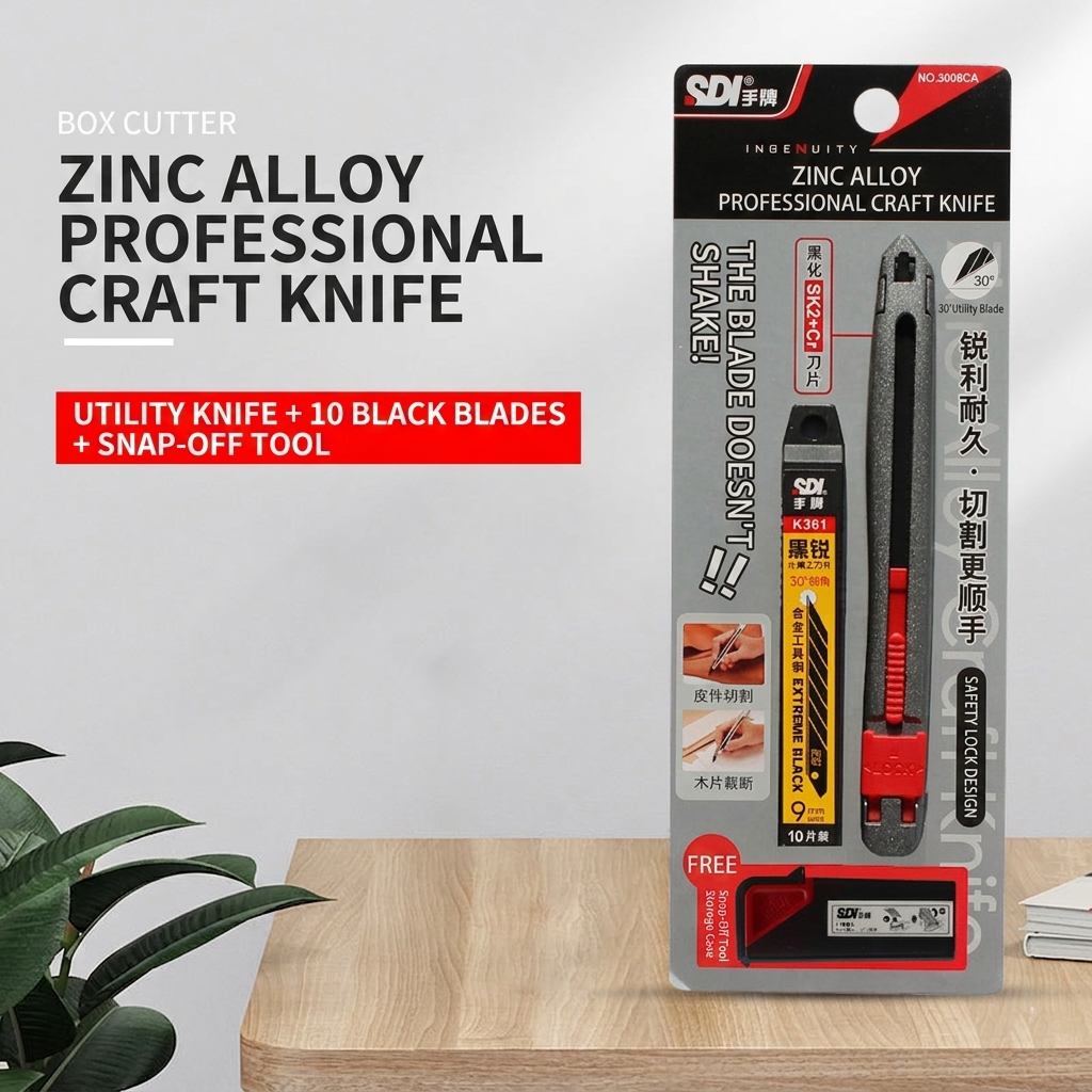 SDI 3006C Zinc Alloy Professional Utility Craft Knife – Leather & Vinyl Cutter (with 10 Extra Blades & Snap OFF Tool)