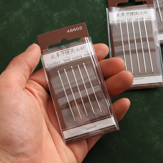 Leather hand sewing needles set, 5 pack in blister with round-point tips