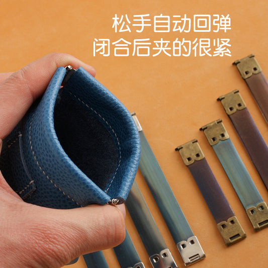 Coin purse hardware strips, blue top with metal clasp ends
