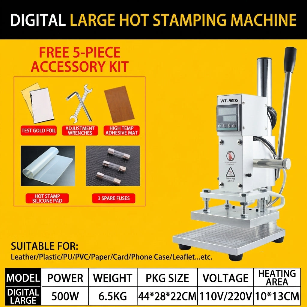 WT-90DS Digital Mini Hot Foil Stamping Machine – 500W Leather Embossing Press with LCD Temperature Control