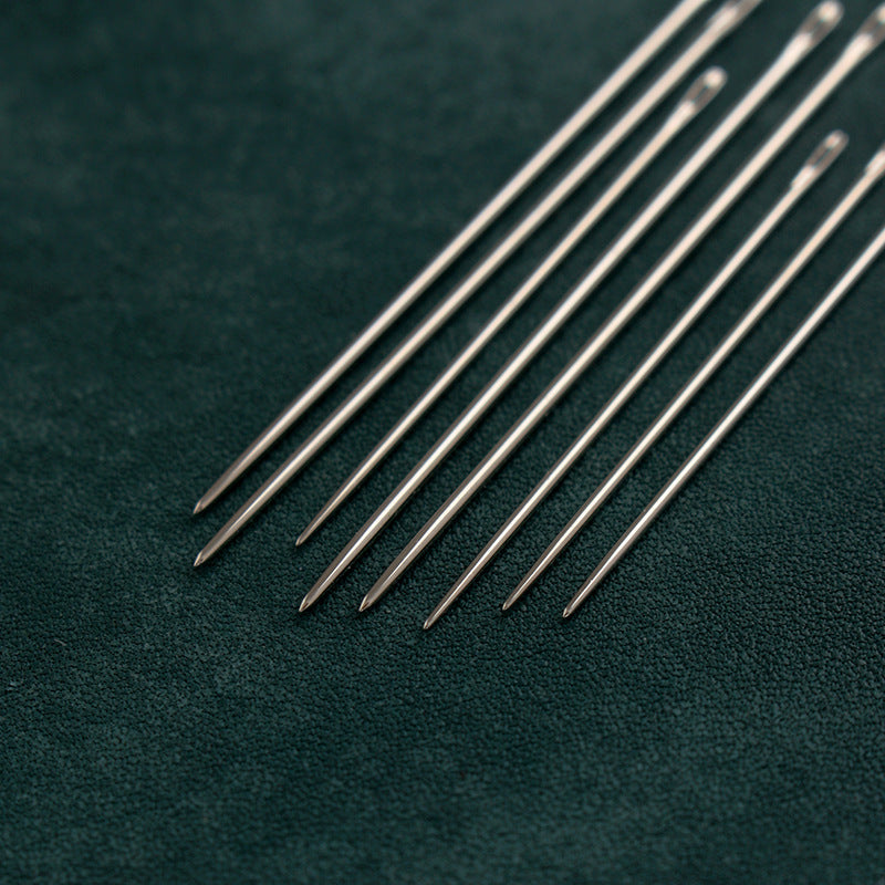 French saddle stitching needles, pointed ends, eyelet near top