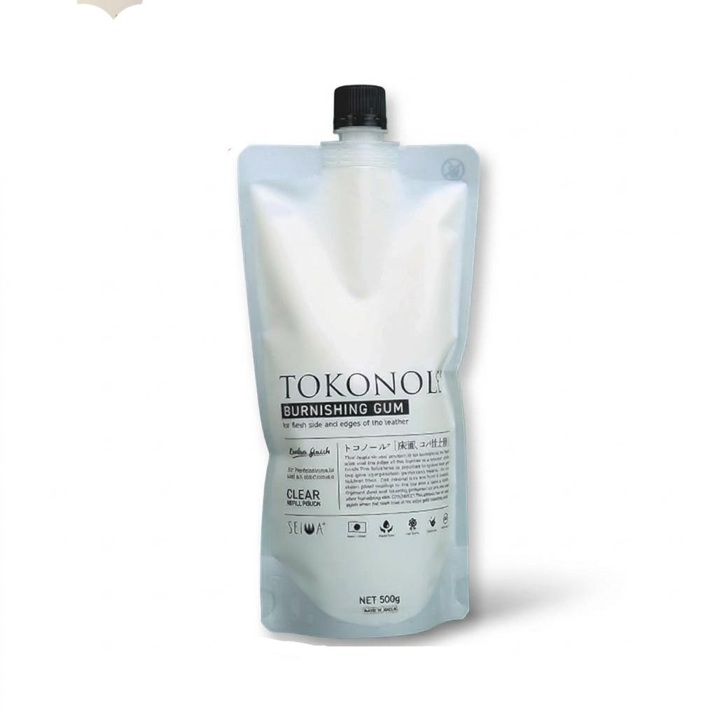 Clear TOKONOL burnishing gum refill pouch with spout, 500g
