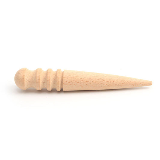 Wood leather edge burnisher tool with ridged multi-groove grip and tapered tip