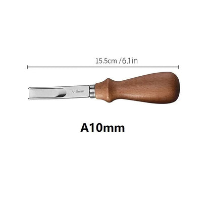 10mm leather edge beveler tool with wooden handle and metal beveled blade