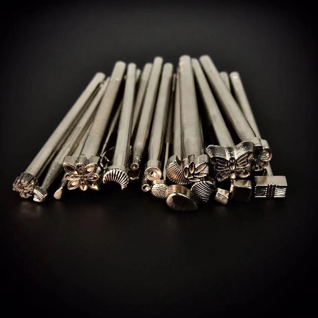 Plated metal leather stamping tools, assorted flower and shell pattern heads