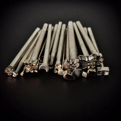 Plated metal leather stamping tools, assorted flower and shell pattern heads