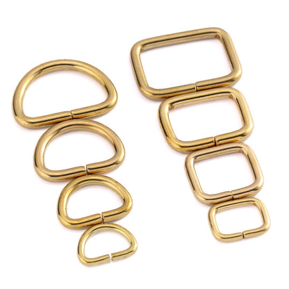 Brass D-ring and square buckles set, D-rings and square frames