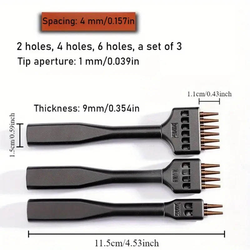 Premium Round Hole Punching Tool 3 Pcs Set For Leathercraft
