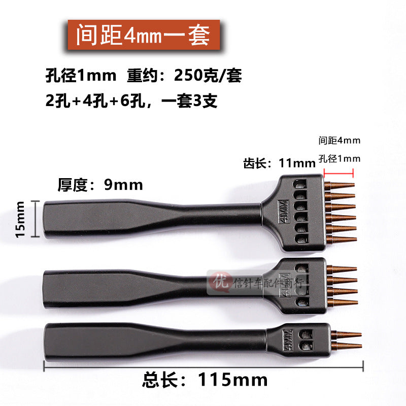 Black round hole punch tool set in blister packaging with three tools