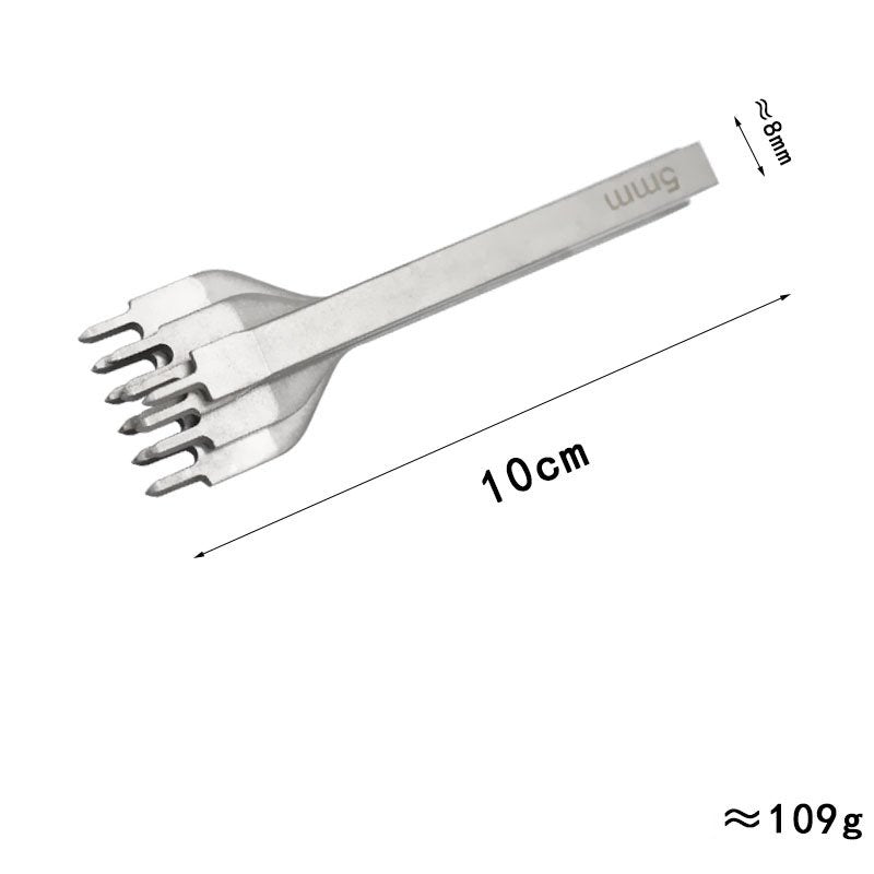 Steel leather stitching chisel with toothed head, 10cm length; weight about 109g