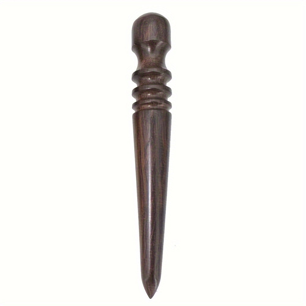 Wooden burnishing tool, rounded cap top with ribbed rings and pointed end