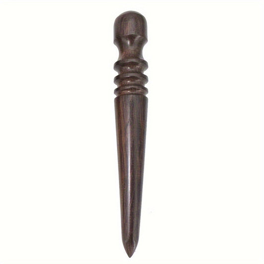 Wooden burnishing tool, rounded cap top with ribbed rings and pointed end