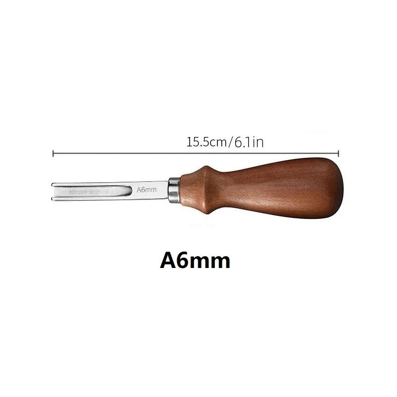 Leather edge beveler tool, A6mm width, beech handle with stainless steel blade