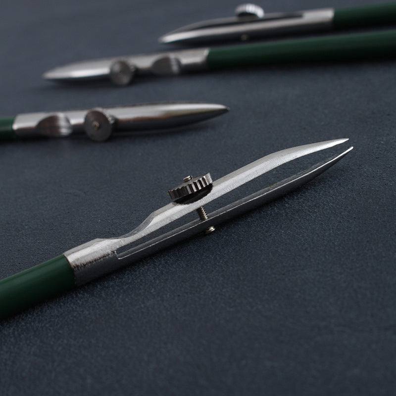 Metal duckbill edge dye applicator tool with green handle