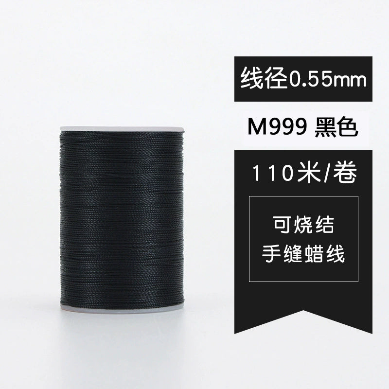 Waxed leather stitching thread spool in black