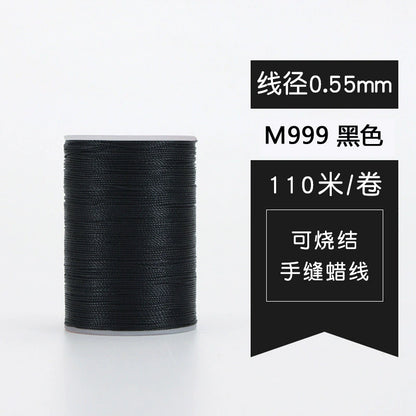 Waxed leather stitching thread spool in black