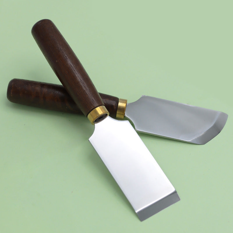 D2 Steel Leather Skiving Knife with Walnut Handle – Professional Leathercraft Thinning & Beveling Tool, Flat/Round/Bevel Blade