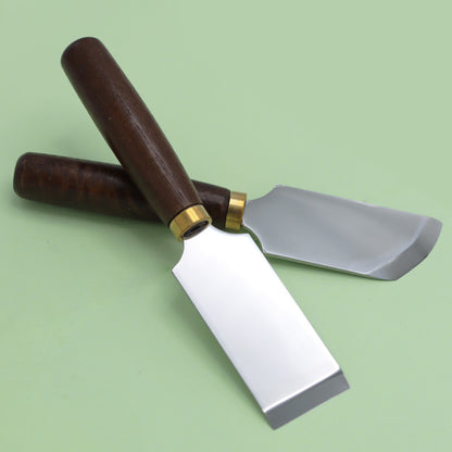 D2 Steel Leather Skiving Knife with Walnut Handle – Professional Leathercraft Thinning & Beveling Tool, Flat/Round/Bevel Blade
