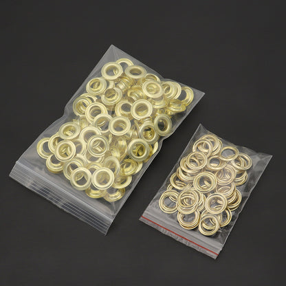 Golden metal eyelets with washers, 19mm outer size, 10.3mm inner diameter