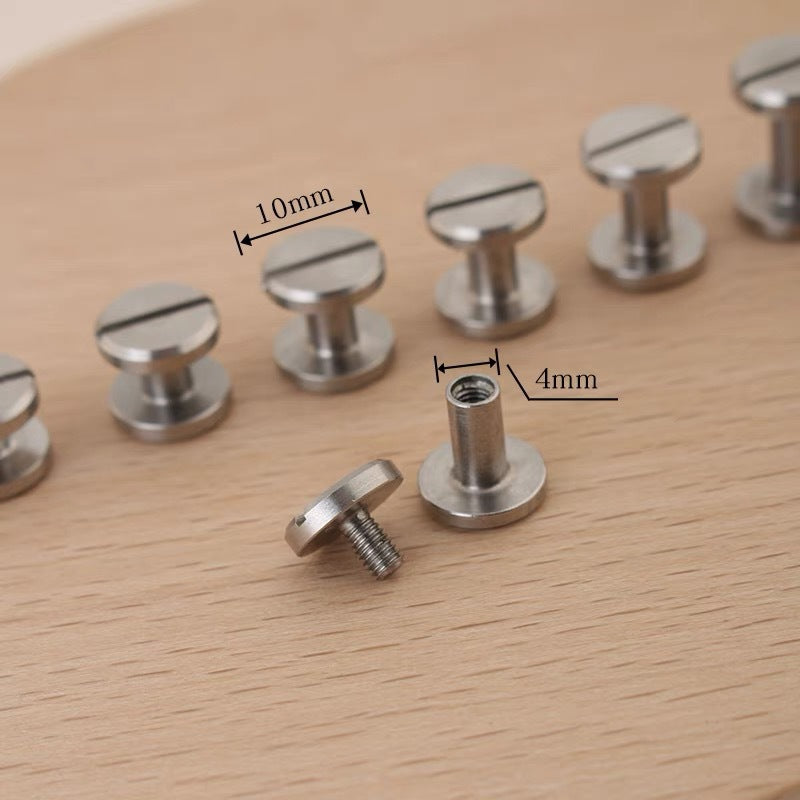 Stainless steel I-shaped rivet screw nail with flat cap, threaded stem; 10mm x 4mm shown