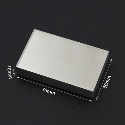Metal base block for zipper detatcher set, showing 50mm and 30mm