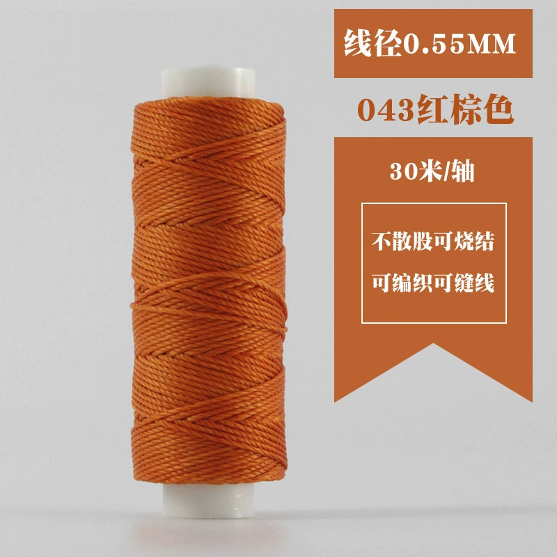 Waxed round thread spool, red-brown, 0.55mm, wound thread length shown