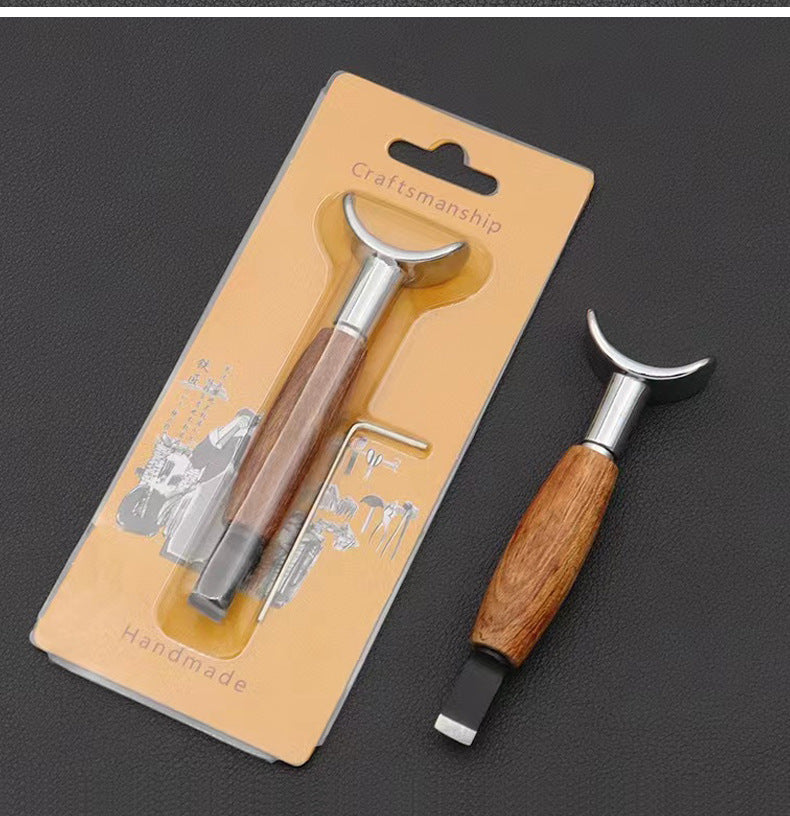 Leather swivel carving knife with rosewood handle, chrome yoke, replaceable blade set