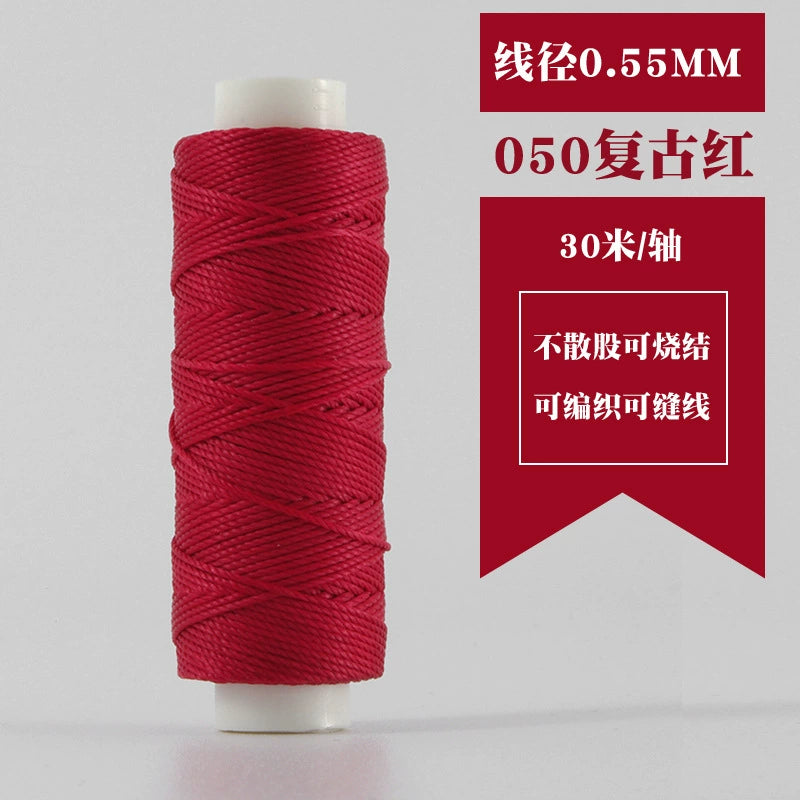 Waxed round thread spool, 0.55mm, 30m, deep red