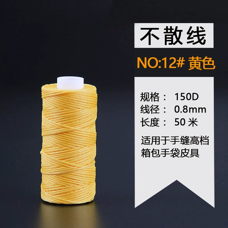 Waxed leather stitching thread spool, yellow, 0.8mm, 50 m