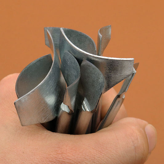 Corner punch cutters held together, with curved, V-shaped silver blades and shafts