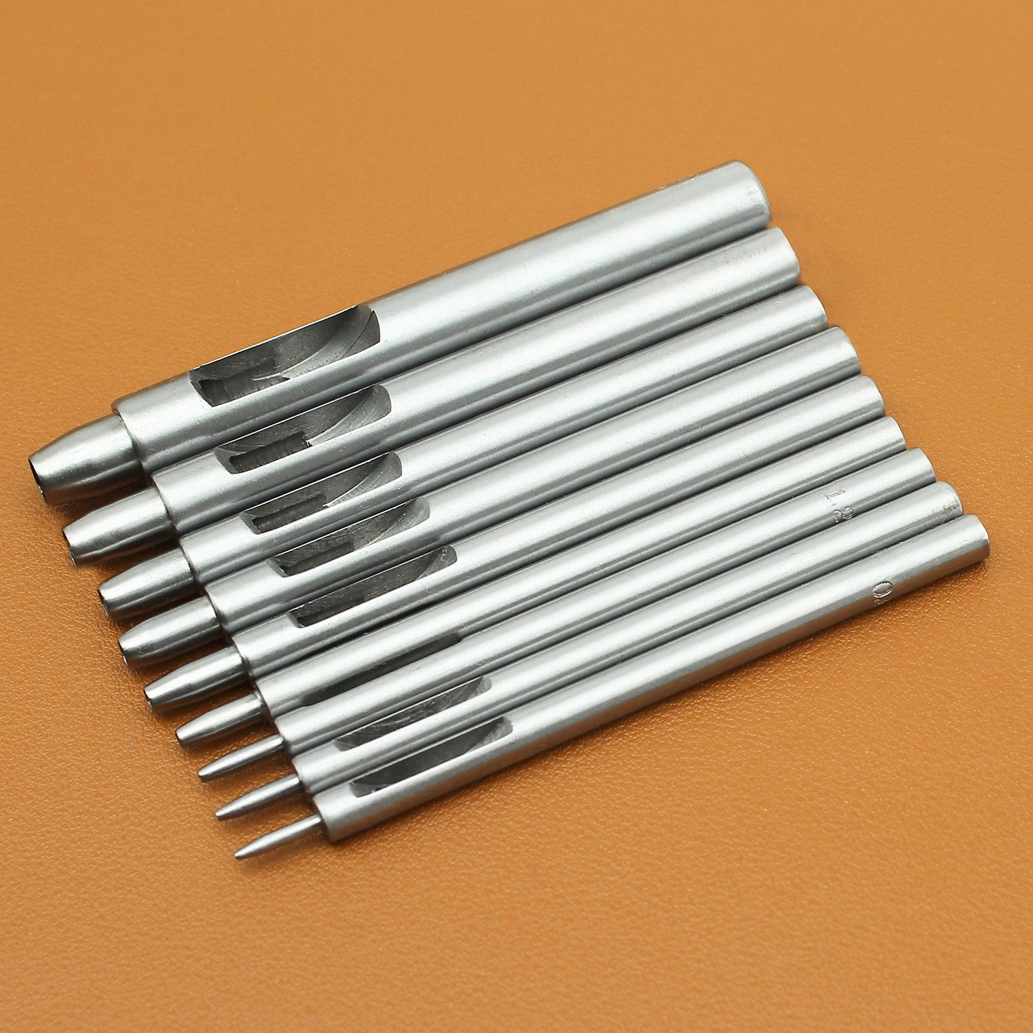 Round leather hole punch set, silver steel punches with curved handles