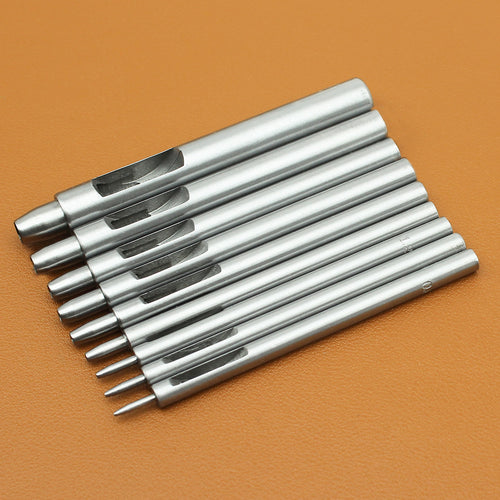 Round leather hole punch set, silver steel punches with curved handles