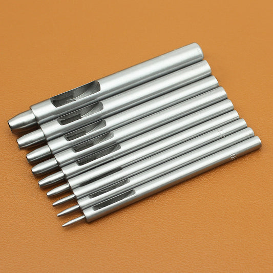Round leather hole punch set, silver steel punches with curved handles