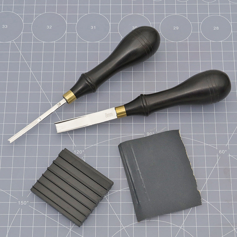 Black beveler & skiving knife sharpener tool with 6mm slots and angled knife blades