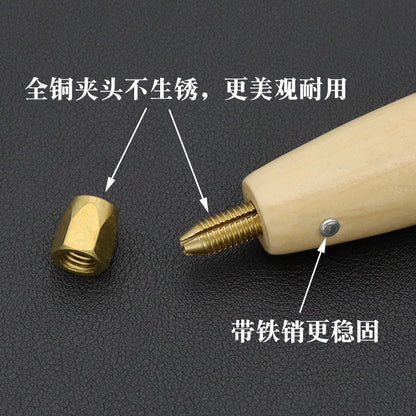 Wooden awl handle with brass head and fitted metal needle point for stitching