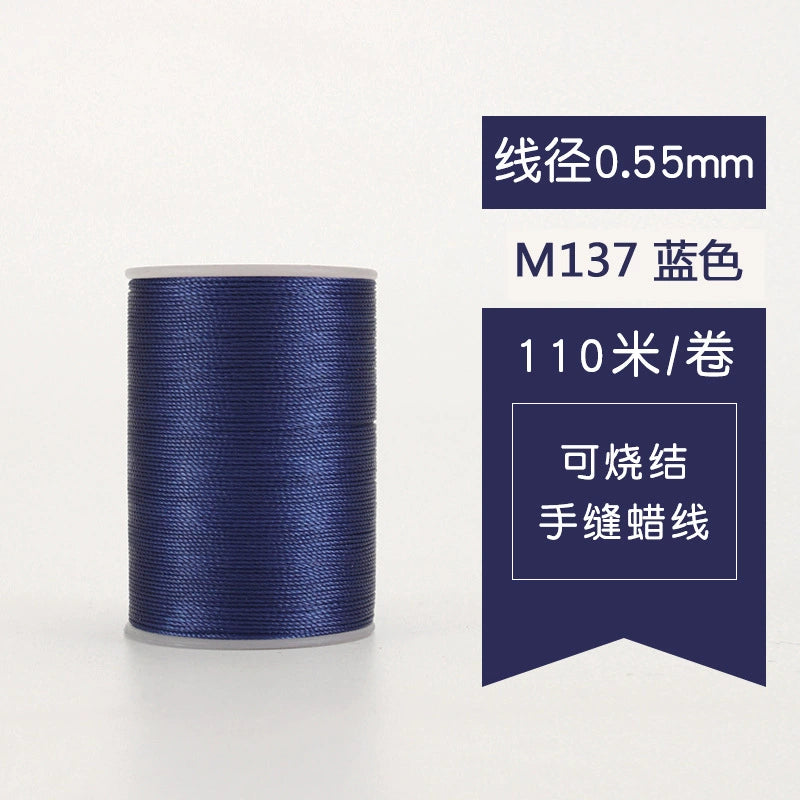 Waxed leather stitching thread spool, blue 0.55mm, 110m