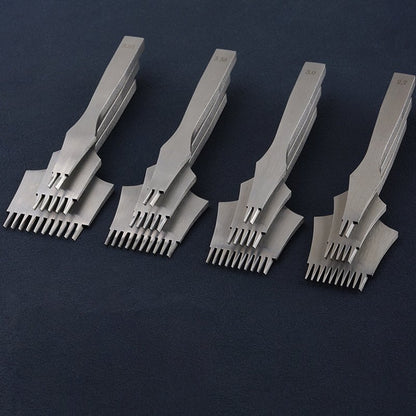Premium Steel French Stitching Chisels Set, 2.7mm/3.0mm/3.38mm/3.85mm Spacing, Polished Teeth, 12cm Extended Handle