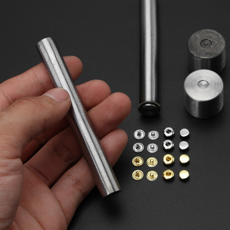 Steel mini snap button setter tools with stud parts in gold and silver, 4-piece kit