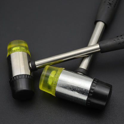 Dual rubber mallet heads with steel shafts, yellow translucent caps and black bands
