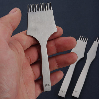 Premium Steel French Stitching Chisels Set, 2.7mm/3.0mm/3.38mm/3.85mm Spacing, Polished Teeth, 12cm Extended Handle