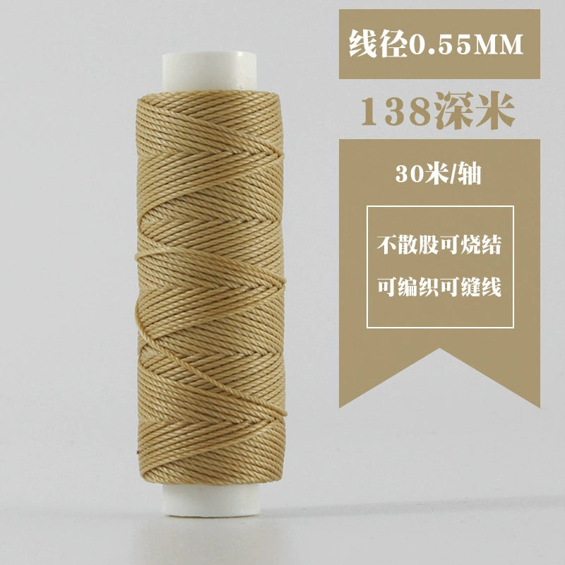 Waxed round thread spool, pale beige-gold color for hand stitching leather