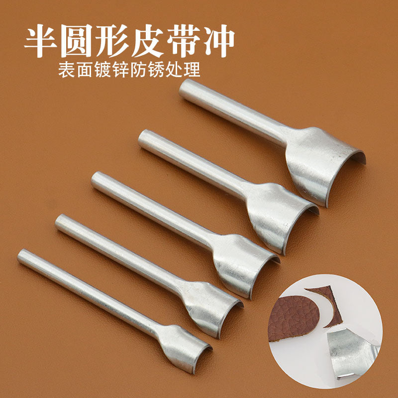C-shaped leather punch set, silver metal semicircle cutters with handles