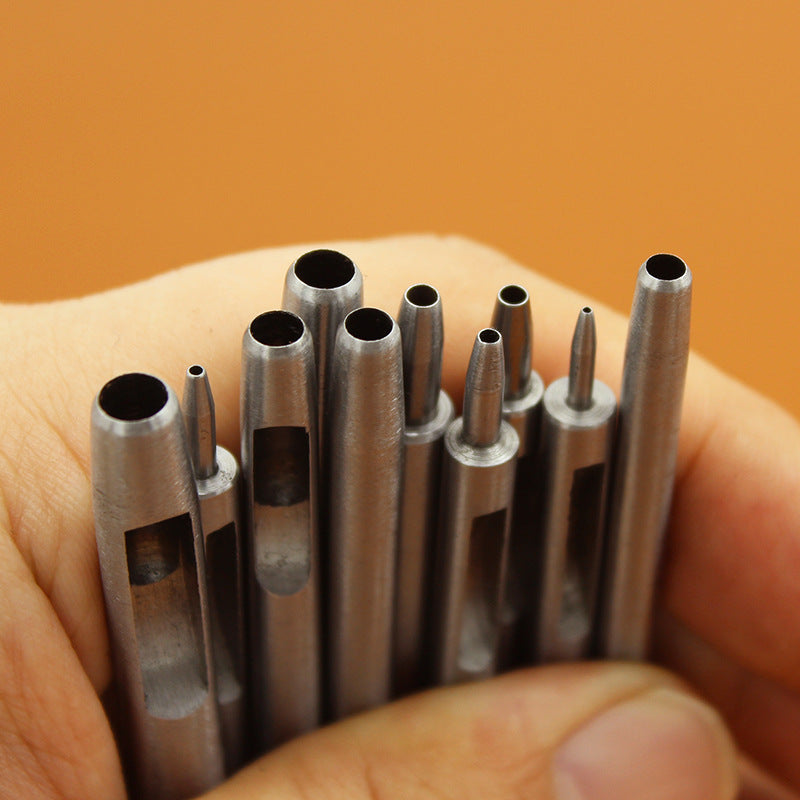 Leather belt round hole punch set with assorted metal punch cylinders