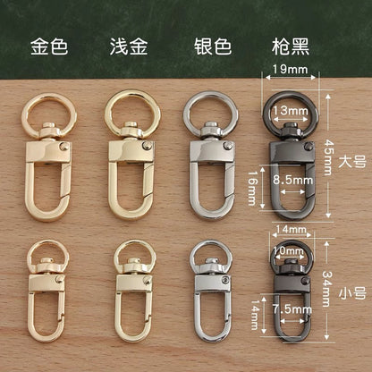 Metal swivel hook buckles in gold, light gold, silver and gunmetal with latch and ring